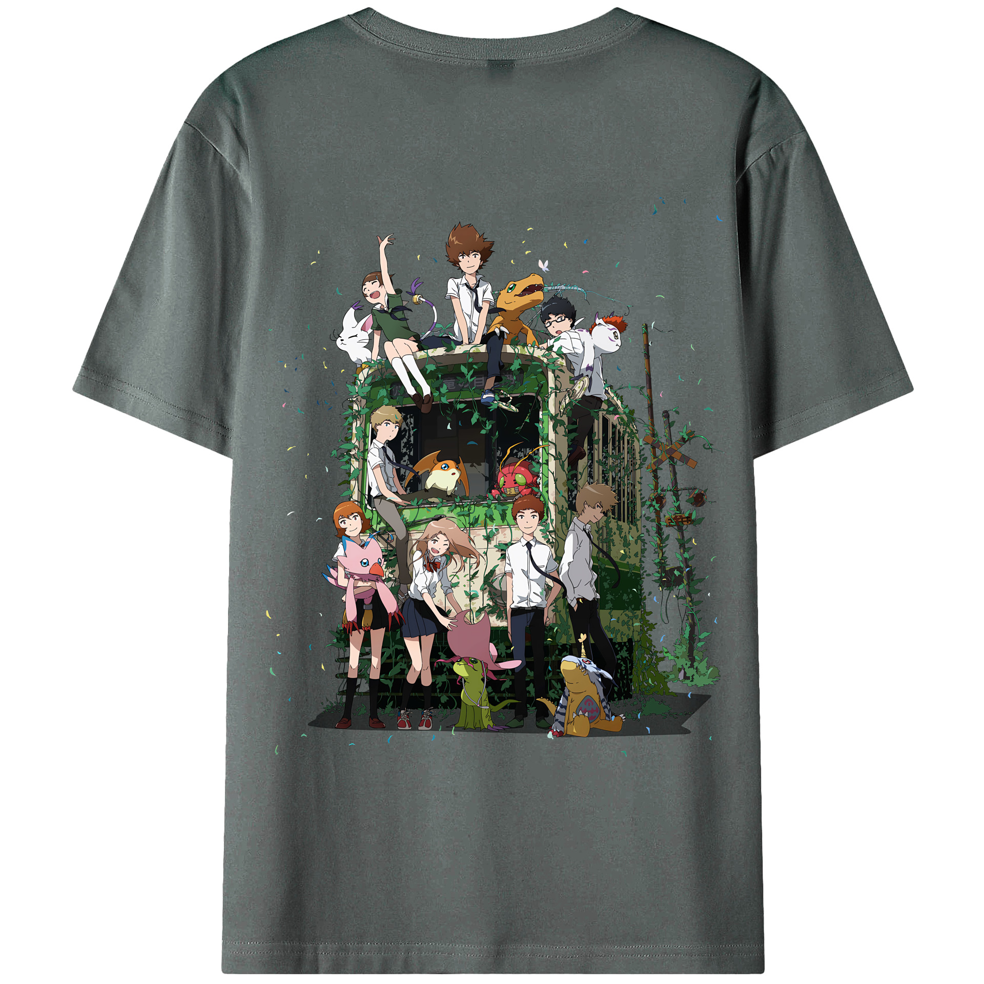 （画像用） Digimon デジタルモンスター/デジモン 綿100％ メンズ半袖Tシャツ（バックプリント） 通気性